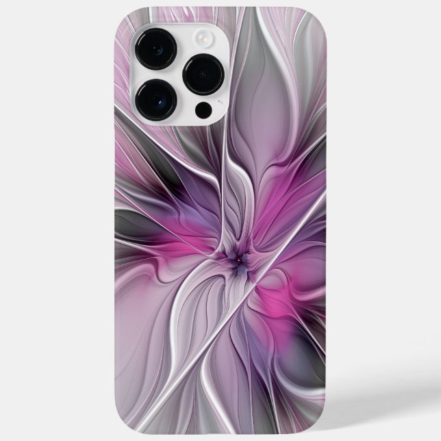 Floral Fractal Modern Abstract Flower Pink Gray Case-Mate iPhone Case (Back)