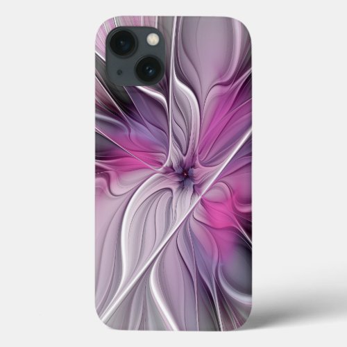 Floral Fractal Modern Abstract Flower Pink Gray iPhone 13 Case