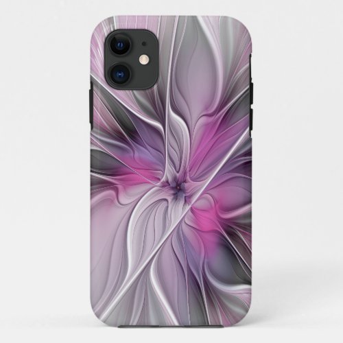 Floral Fractal Modern Abstract Flower Pink Gray iPhone 11 Case