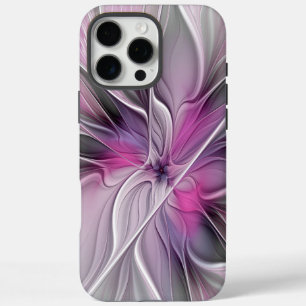 Floral Fractal Modern Abstract Flower Pink Gray iPhone 16 Pro Max Case