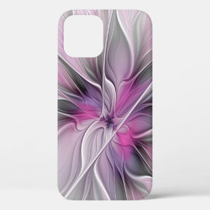 Floral Fractal Modern Abstract Flower Pink Gray iPhone 12 Case