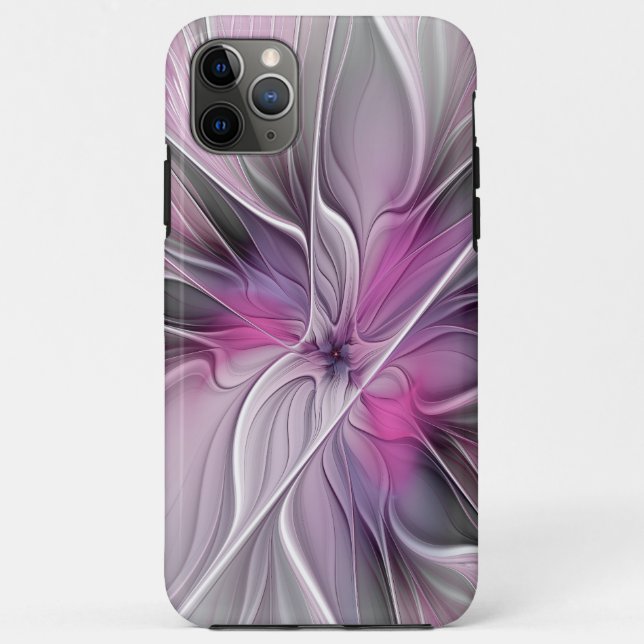 Floral Fractal Modern Abstract Flower Pink Gray Case-Mate iPhone Case (Back)