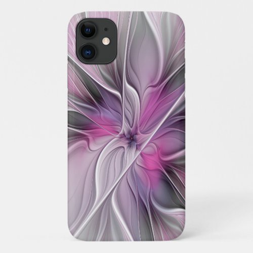 Floral Fractal Modern Abstract Flower Pink Gray iPhone 11 Case