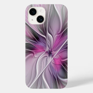 Floral Fractal Modern Abstract Flower Pink Gray Case-Mate iPhone 14 Case