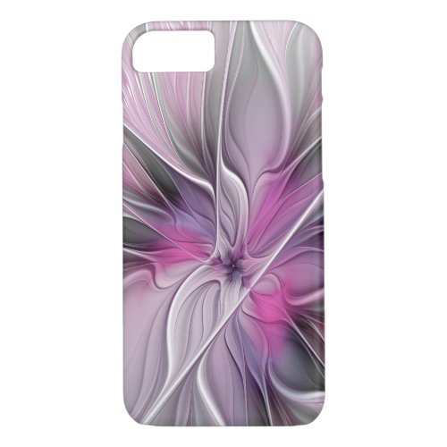 Floral Fractal Modern Abstract Flower Pink Gray iPhone 87 Case