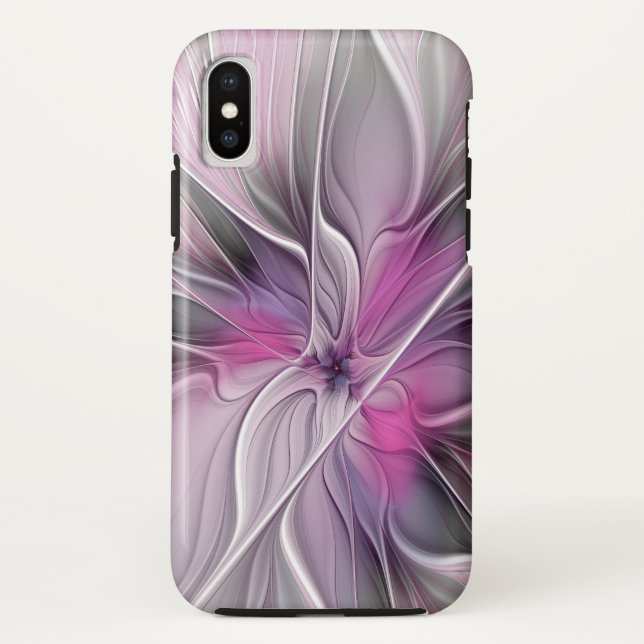 Floral Fractal Modern Abstract Flower Pink Gray Case-Mate iPhone Case (Back)