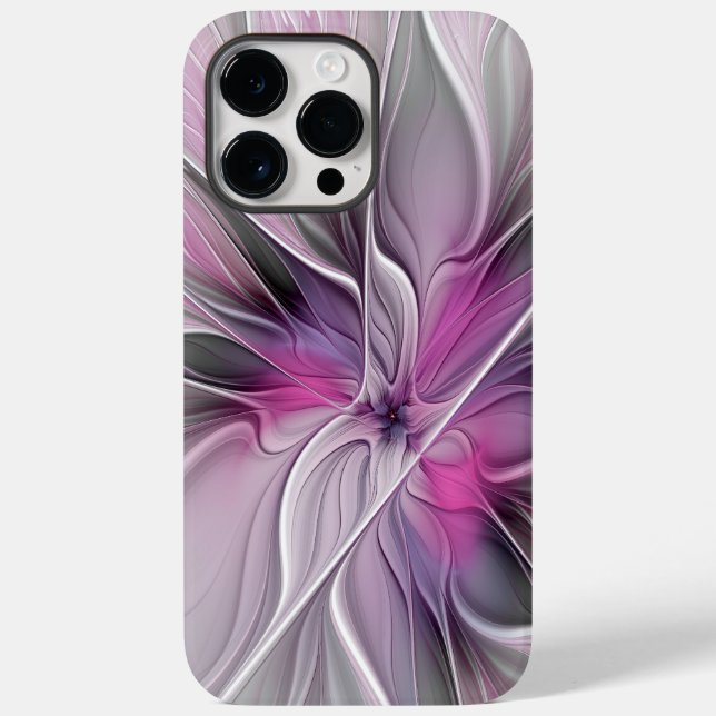 Floral Fractal Modern Abstract Flower Pink Gray Case-Mate iPhone Case (Back)