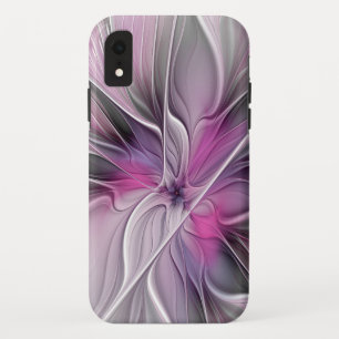 Floral Fractal Modern Abstract Flower Pink Gray iPhone XR Case