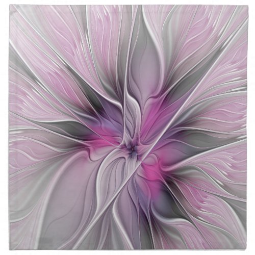 Floral Fractal Modern Abstract Flower Pink Gray Cloth Napkin