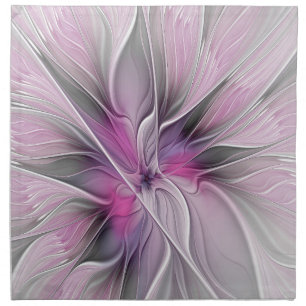 Floral Fractal Modern Abstract Flower Pink Gray Cloth Napkin