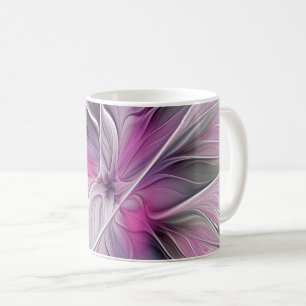 Floral Fractal Modern Abstract Flower Pink Gray Coffee Mug