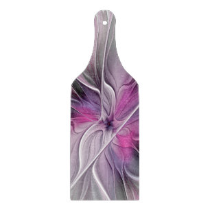 Floral Fractal Modern Abstract Flower Pink Gray Cutting Board