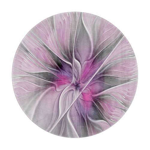 Floral Fractal Modern Abstract Flower Pink Gray Cutting Board