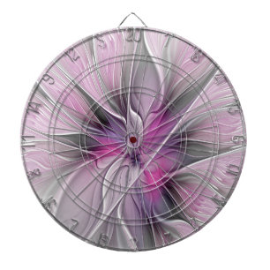 Floral Fractal Modern Abstract Flower Pink Gray Dart Board