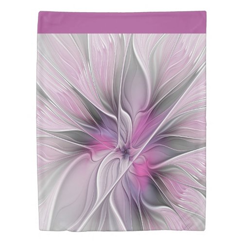 Floral Fractal Modern Abstract Flower Pink Gray Duvet Cover