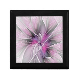Floral Fractal Modern Abstract Flower Pink Gray Gift Box