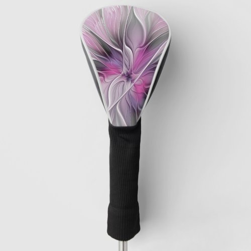 Floral Fractal Modern Abstract Flower Pink Gray Golf Head Cover