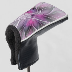 Floral Fractal Modern Abstract Flower Pink Gray Golf Head Cover
