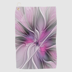 Floral Fractal Modern Abstract Flower Pink Gray Golf Towel