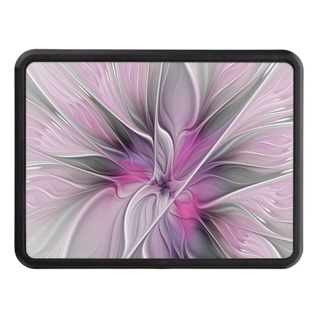 Floral Fractal Modern Abstract Flower Pink Gray Hitch Cover (Front)
