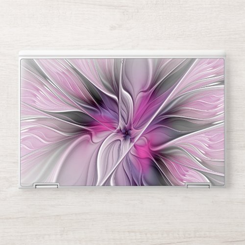 Floral Fractal Modern Abstract Flower Pink Gray HP Laptop Skin