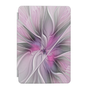 Floral Fractal Modern Abstract Flower Pink Gray iPad Mini Cover