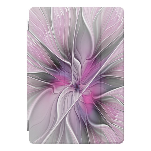 Floral Fractal Modern Abstract Flower Pink Gray iPad Pro Cover (Front)