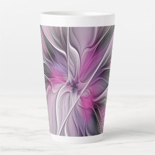 Floral Fractal Modern Abstract Flower Pink Gray Latte Mug