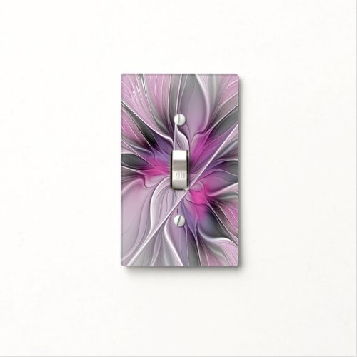 Floral Fractal Modern Abstract Flower Pink Gray Light Switch Cover