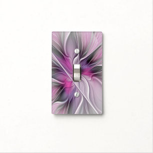 Floral Fractal Modern Abstract Flower Pink Gray Light Switch Cover