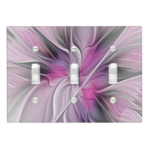 Floral Fractal Modern Abstract Flower Pink Gray Light Switch Cover