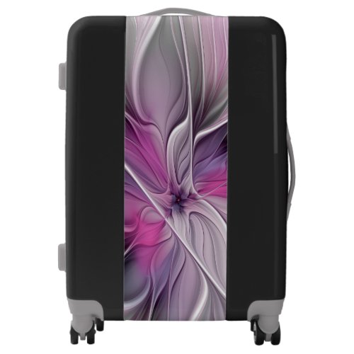 Floral Fractal Modern Abstract Flower Pink Gray Luggage