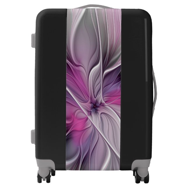 Floral Fractal Modern Abstract Flower Pink Gray Luggage (Front)