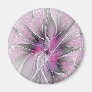 Floral Fractal Modern Abstract Flower Pink Gray Magnet