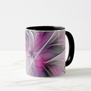 Floral Fractal Modern Abstract Flower Pink Gray Mug