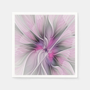 Floral Fractal Modern Abstract Flower Pink Gray Napkins
