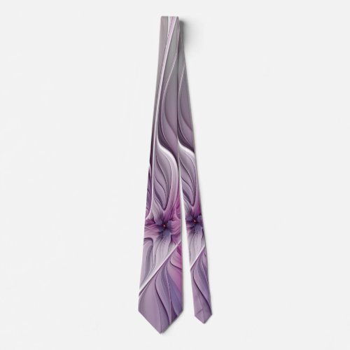 Floral Fractal Modern Abstract Flower Pink Gray Neck Tie