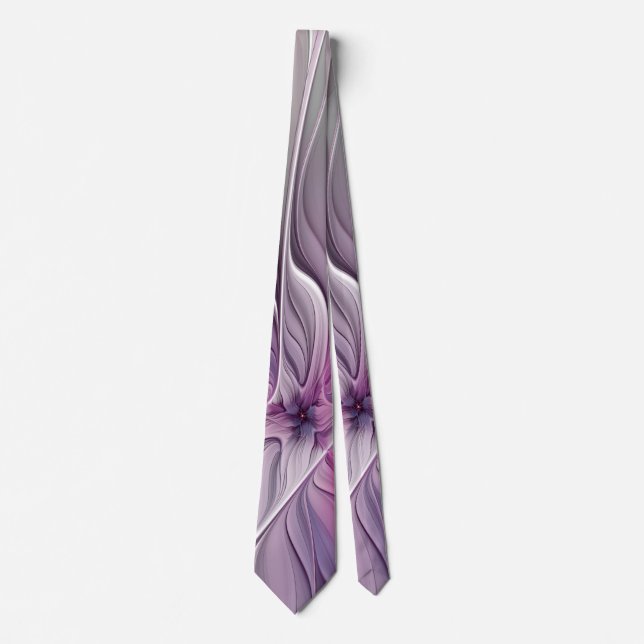 Floral Fractal Modern Abstract Flower Pink Gray Neck Tie (Front)