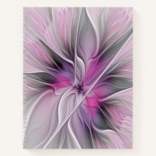 Floral Fractal Modern Abstract Flower Pink Gray Notebook