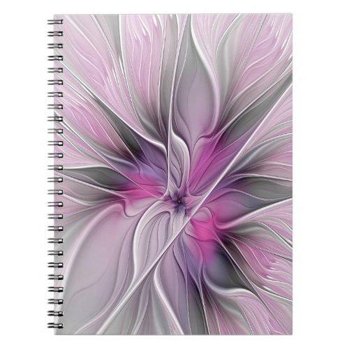 Floral Fractal Modern Abstract Flower Pink Gray Notebook