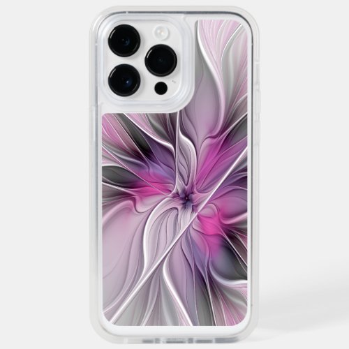Floral Fractal Modern Abstract Flower Pink Gray OtterBox iPhone 14 Pro Max Case