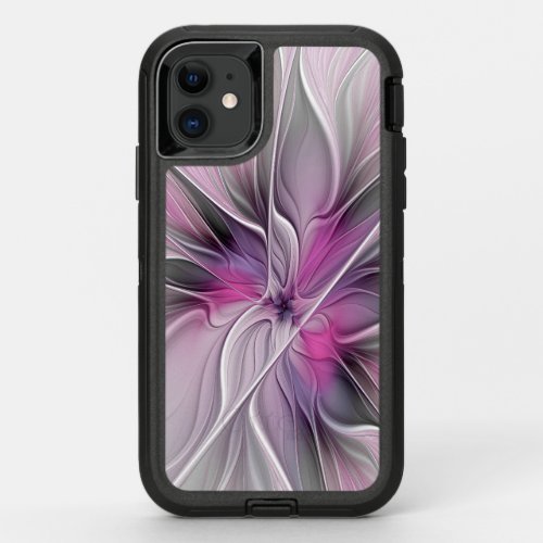 Floral Fractal Modern Abstract Flower Pink Gray OtterBox Defender iPhone 11 Case