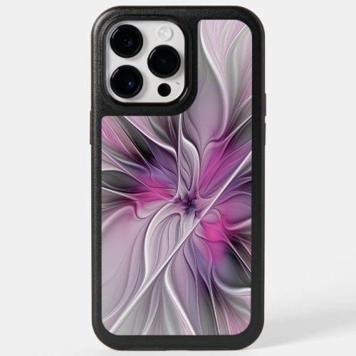 Floral Fractal Modern Abstract Flower Pink Gray OtterBox iPhone 14 Pro Max Case