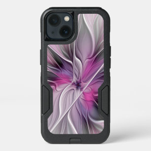 Floral Fractal Modern Abstract Flower Pink Gray iPhone 13 Case