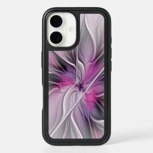 Floral Fractal Modern Abstract Flower Pink Gray iPhone 16 Case
