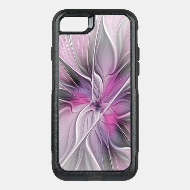 Floral Fractal Modern Abstract Flower Pink Gray Otterbox iPhone Case (Back)
