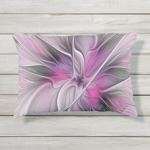 Floral Fractal Modern Abstract Flower Pink Gray Outdoor Pillow