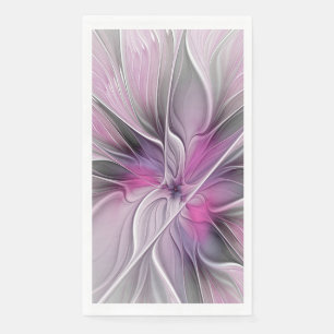 Floral Fractal Modern Abstract Flower Pink Gray Paper Guest Towels