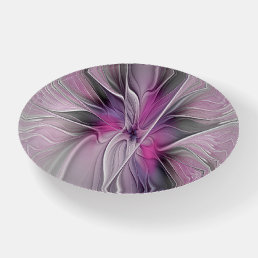 Floral Fractal Modern Abstract Flower Pink Gray Paperweight