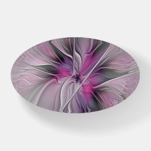 Floral Fractal Modern Abstract Flower Pink Gray Paperweight